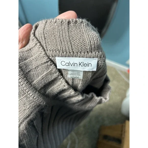 Calvin Klein Ribbed Puff Sleeve Sweater Dress Women's M Tan Pullover (C1) - Picture 7 of 7